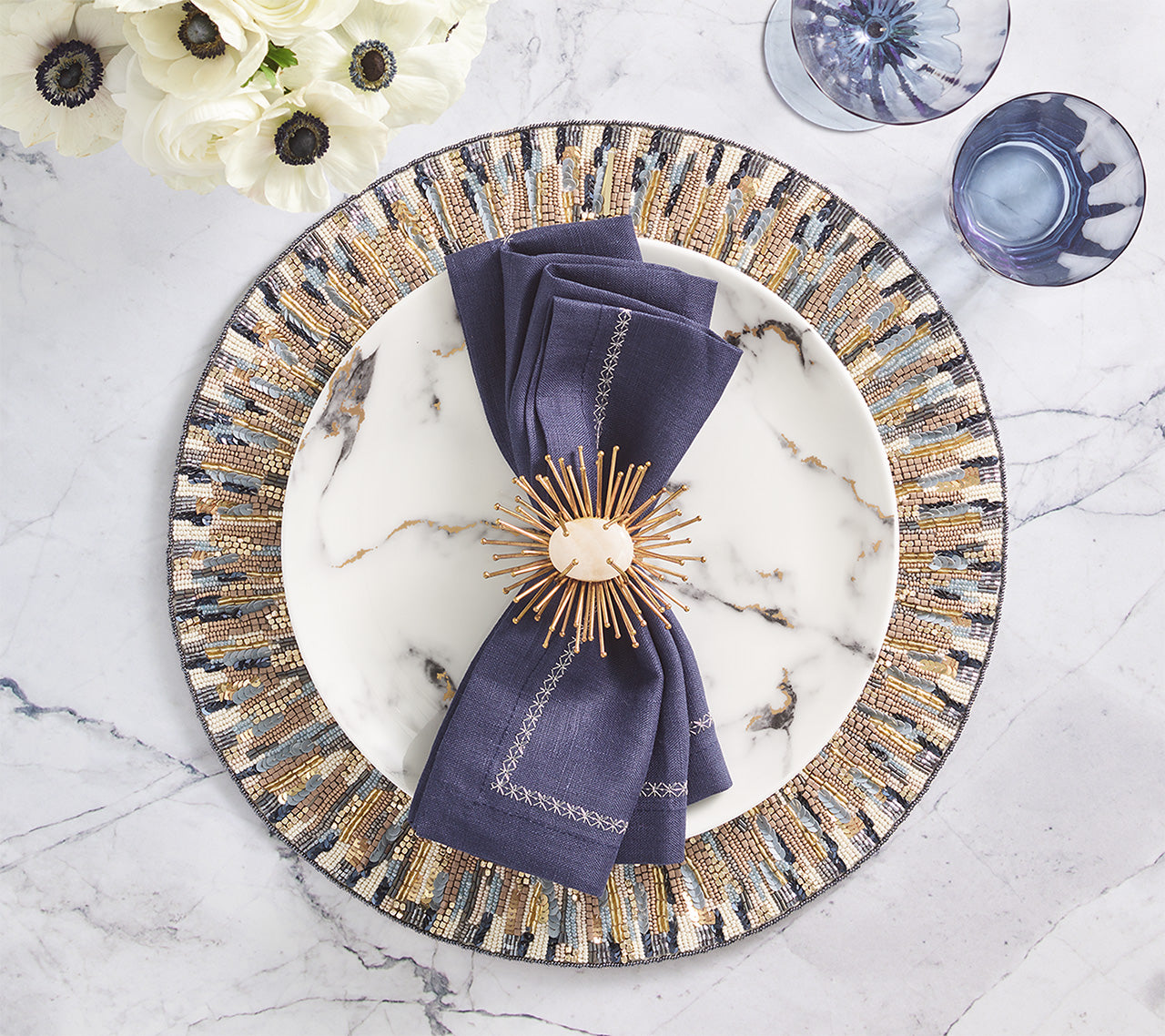 Diadem Placemat in Ivory & Blue, Set of 2