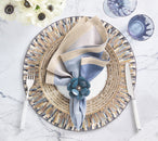 Begonia Napkin Ring in Teal & Silver, Set of 4