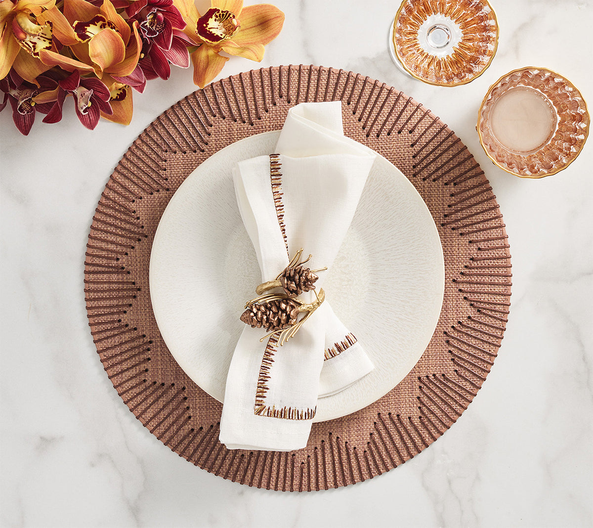 Gilded Pine Napkin Ring in Brown & Gold, Set of 4