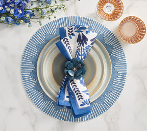 Begonia Napkin Ring in Teal & Silver, Set of 4