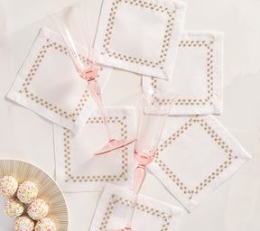 Starry Night Cocktail Napkin in White & Gold, Set of 6 in a Gift Box