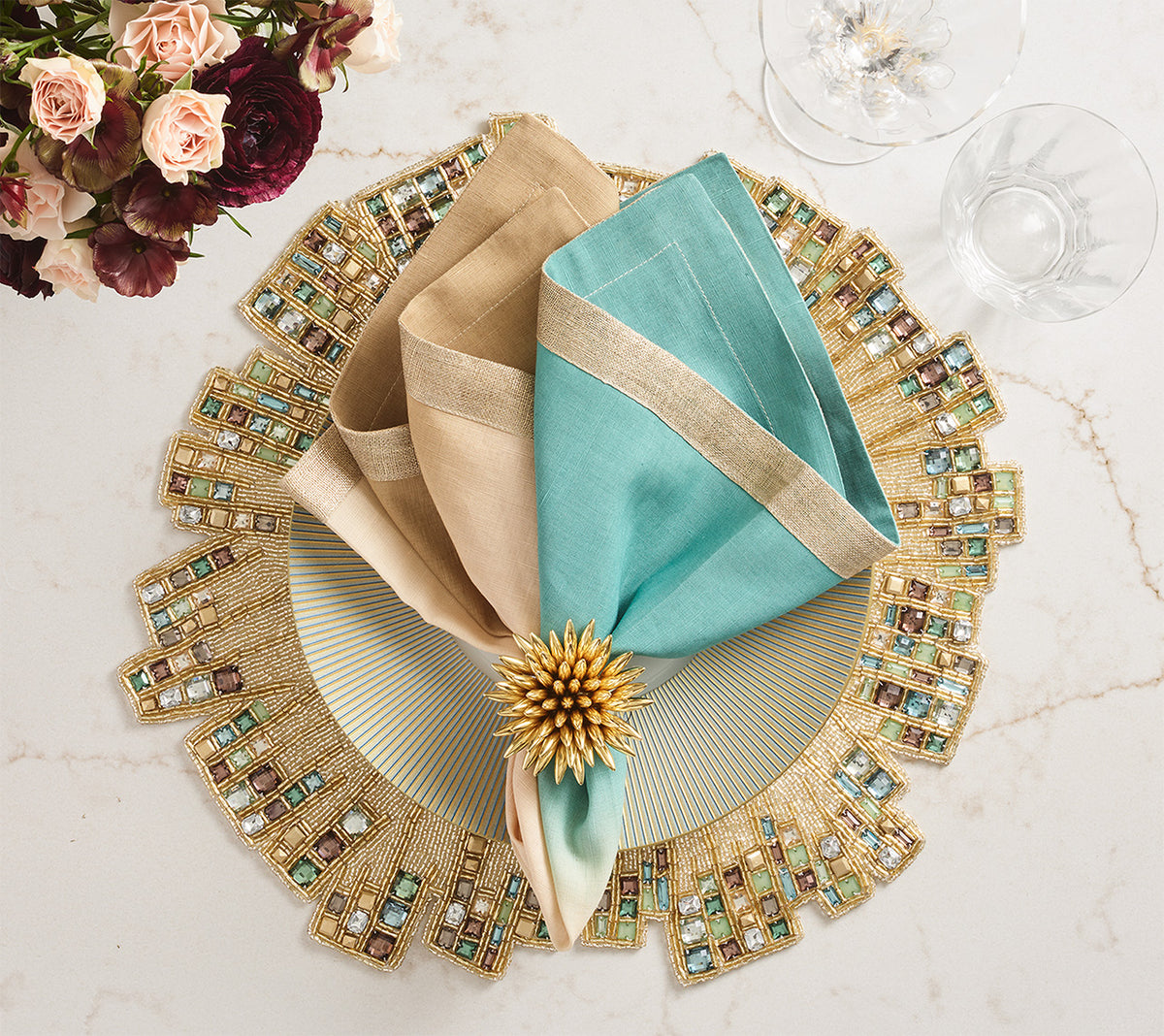 Borealis Placemat in Green & Gold, Set of 2