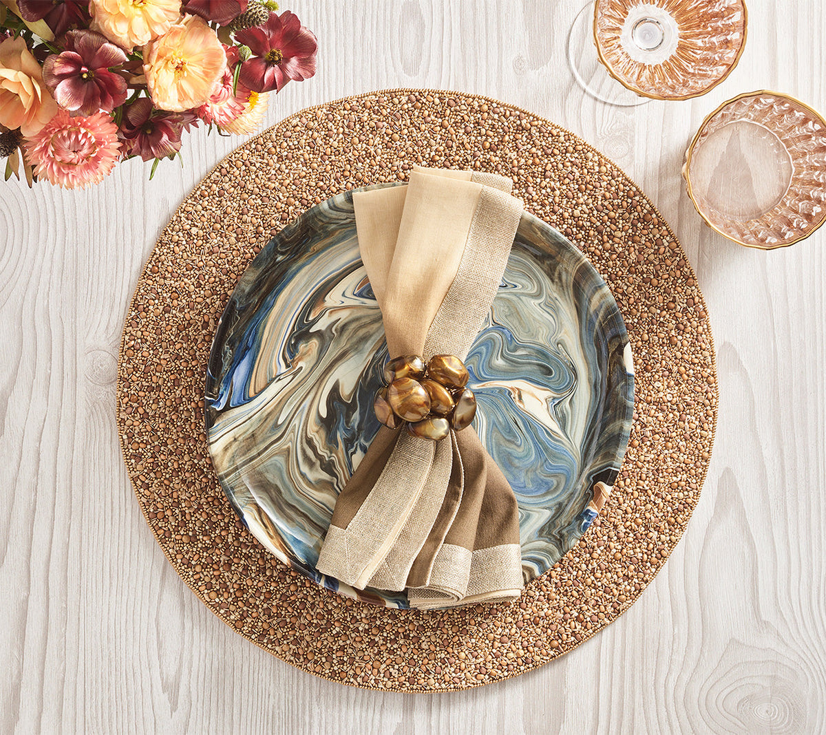 Bonton Napkin Ring in Brown & Gold, Set of 4