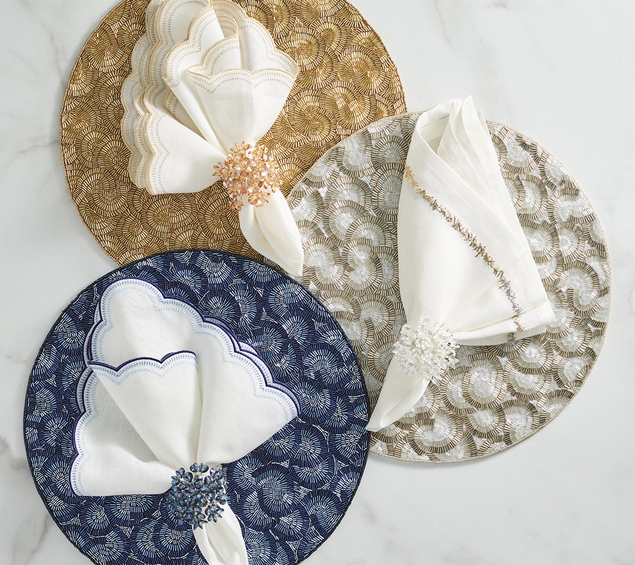 Aurelia Napkin in White, Gold & Silver, Set of 4