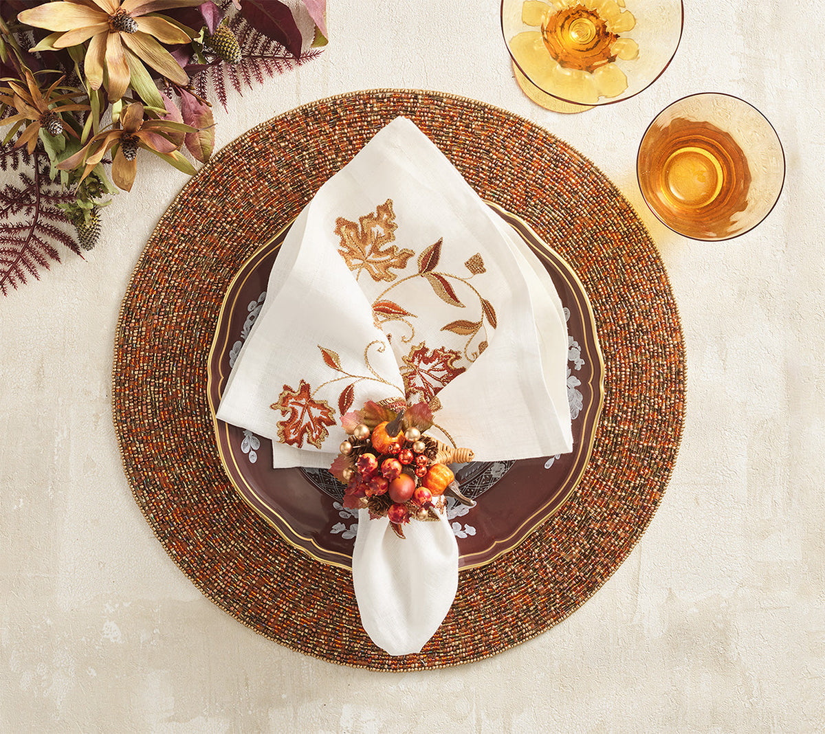Harvest Napkin in White & Multi, Set of 4