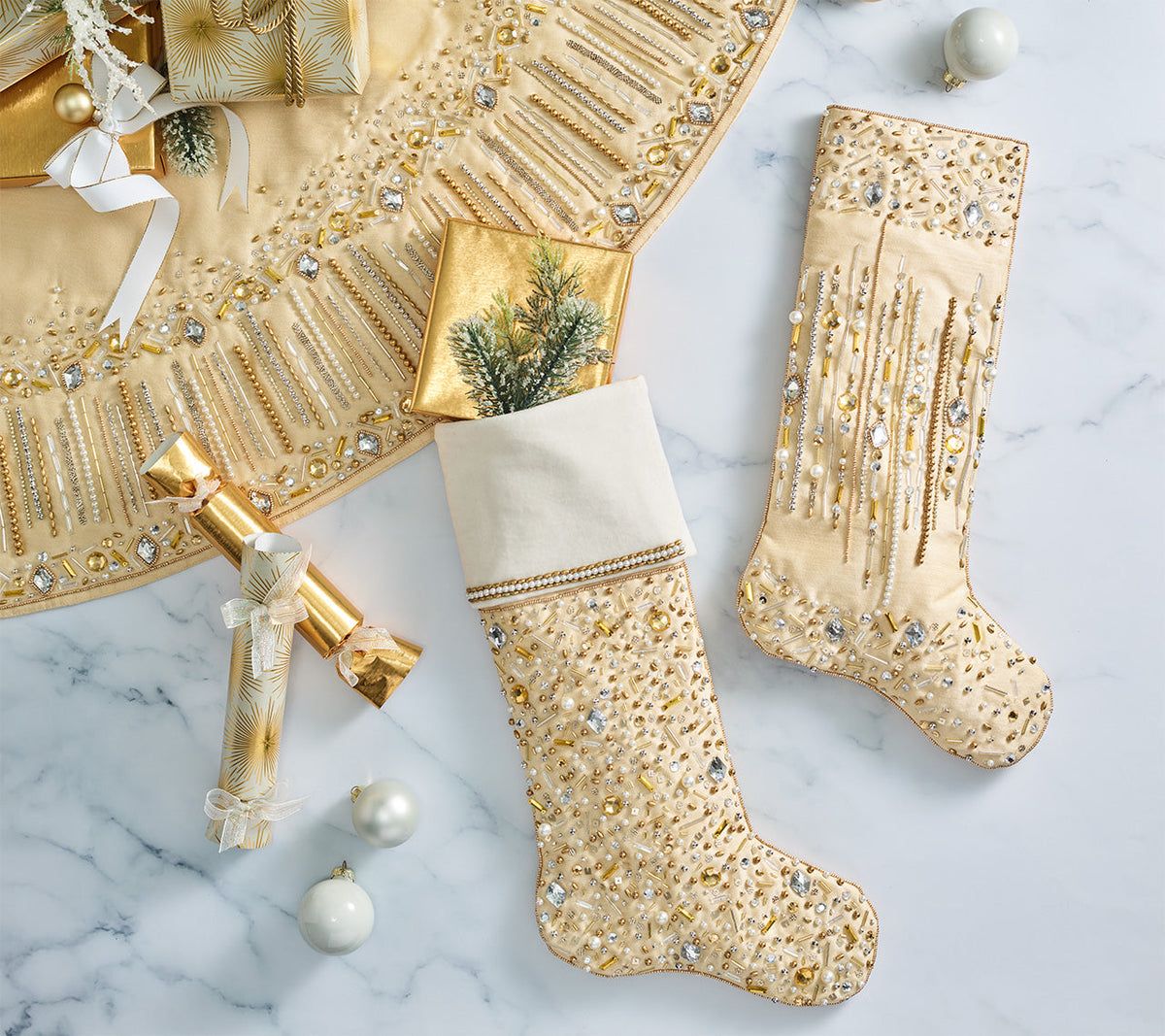 Gilded Spray Stocking in Gold & Crystal