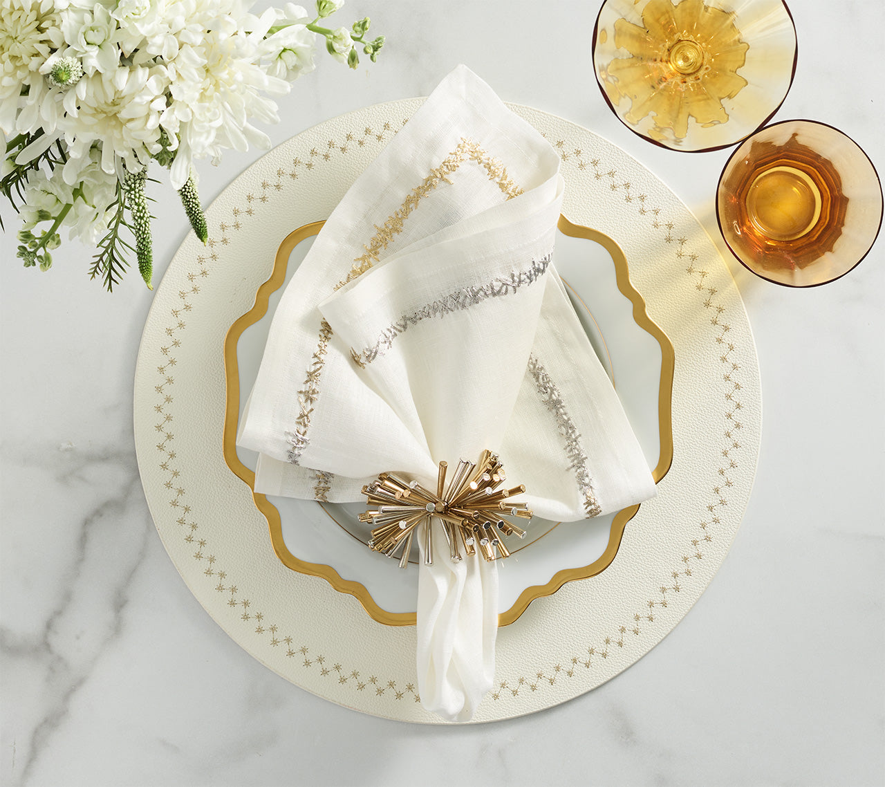 Starry Night Placemat in White & Gold, Set of 4
