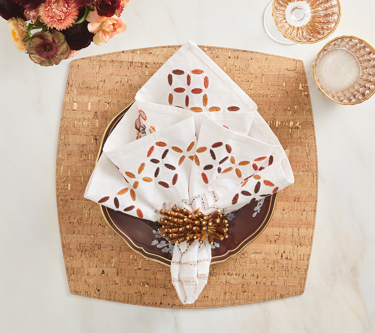 Malta Napkin in White & Brown, Set of 4