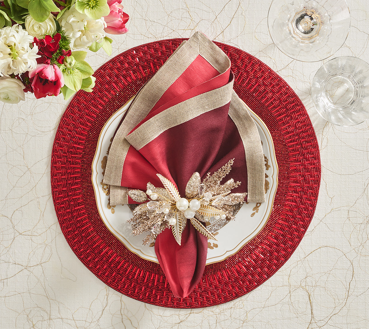 Gilded Spray Napkin Ring in Gold & Silver, Set of 4