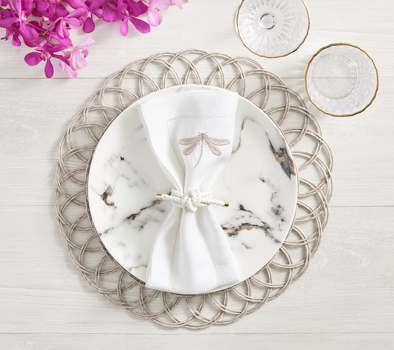 Dragonfly Napkin in White & Multi