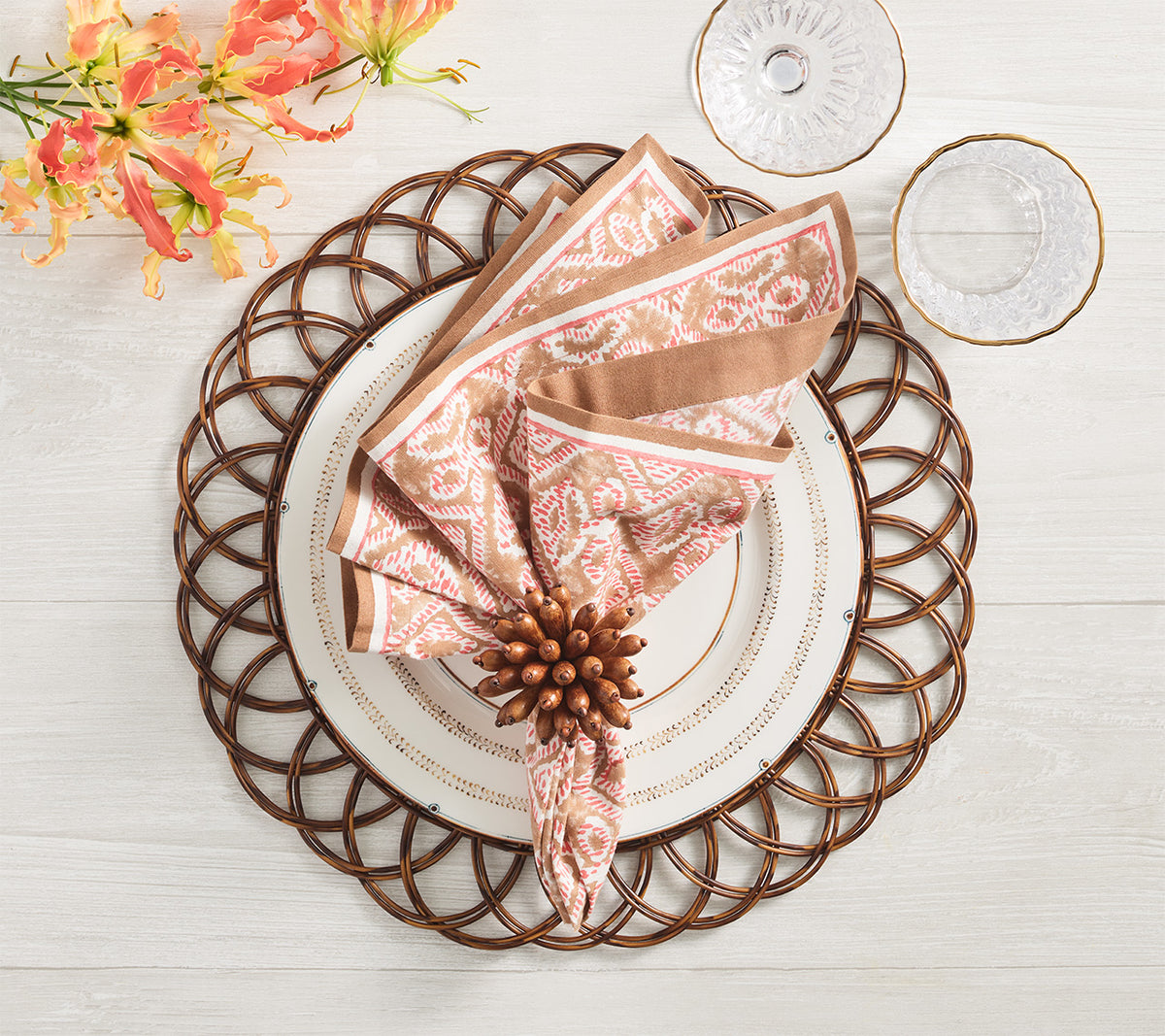 Florette Napkin Ring in Brown, Set of 4