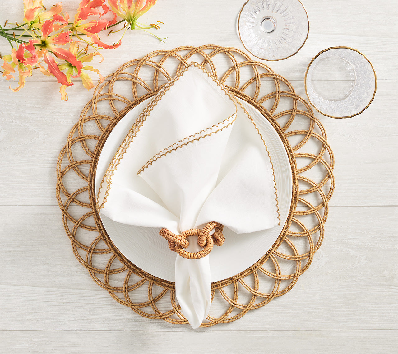 Rattan Link Napkin Ring in Natural, Set of 4