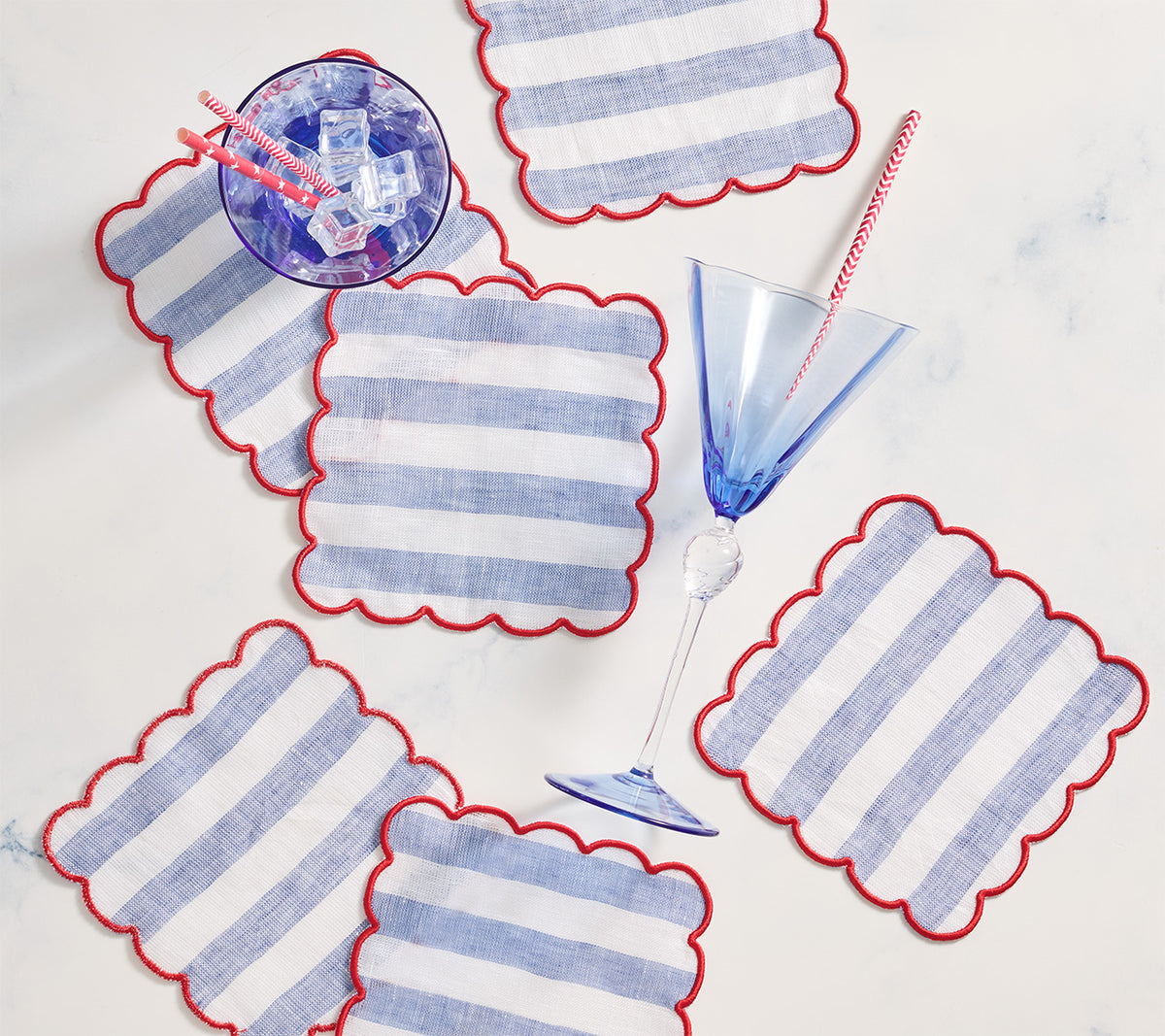 Amalfi Cocktail Napkins in Red, White & Blue, Set of 6 in a Gift Box