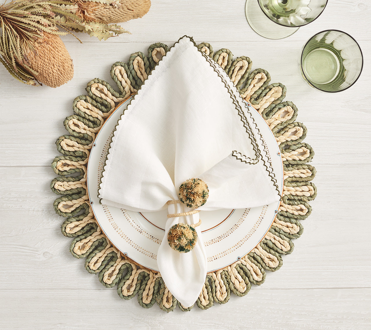 Casbah Napkin in White & Green