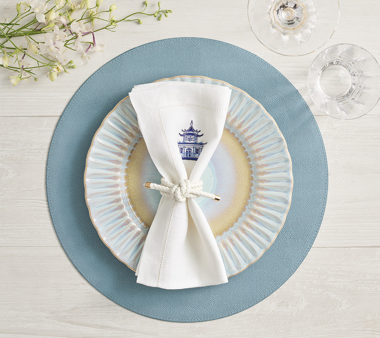 Pagoda Napkin in White & Blue