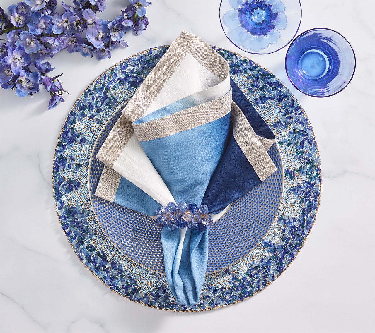 KIM SEYBERT ランチョンマット　4枚セット Lagoon Placemat in Navy & Blue, Set of 4