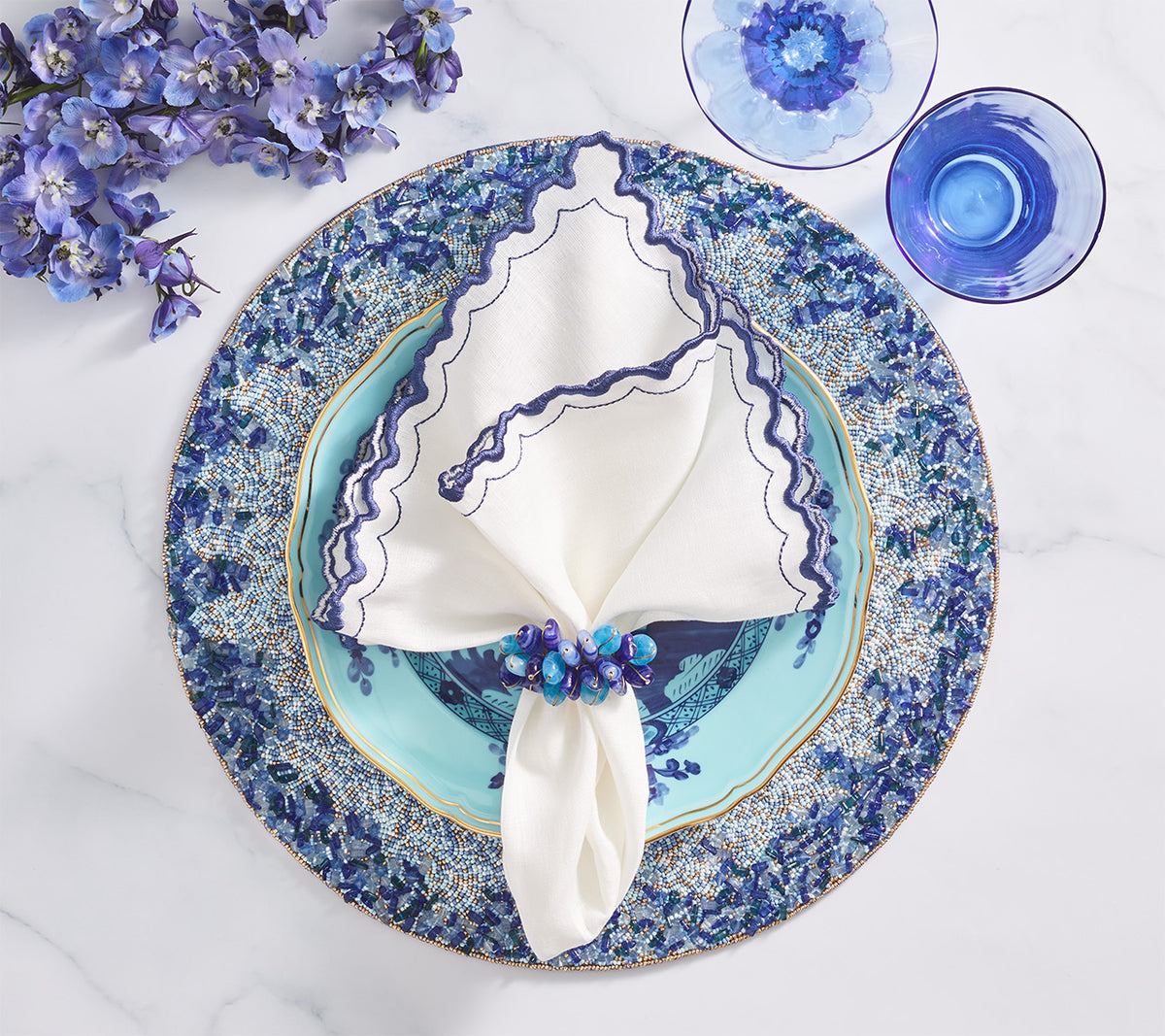 Arches Napkin in White & Blue, Set of 4
