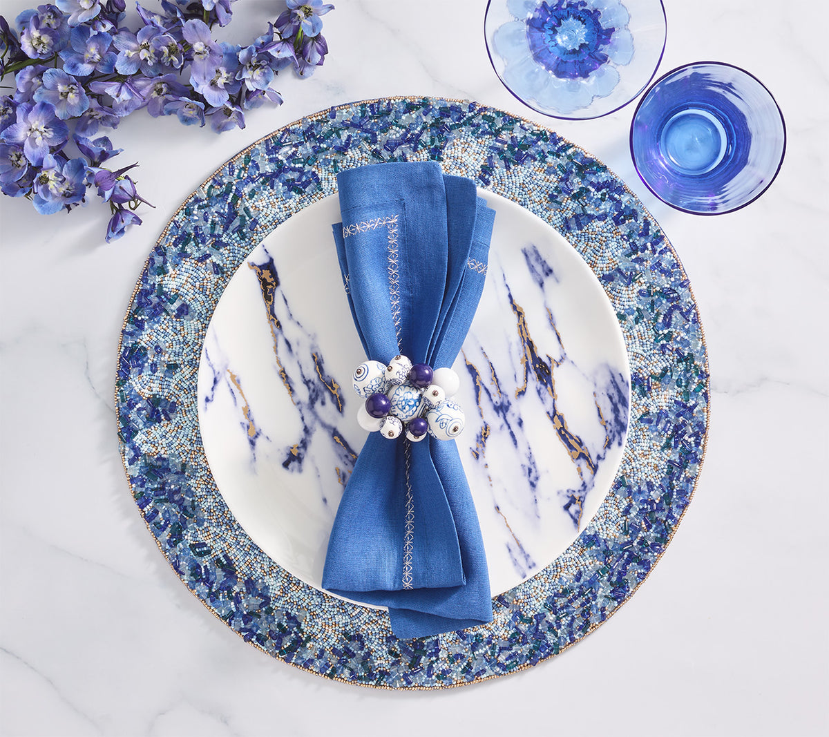 Cloud Napkin Ring in White & Blue, Set of 4