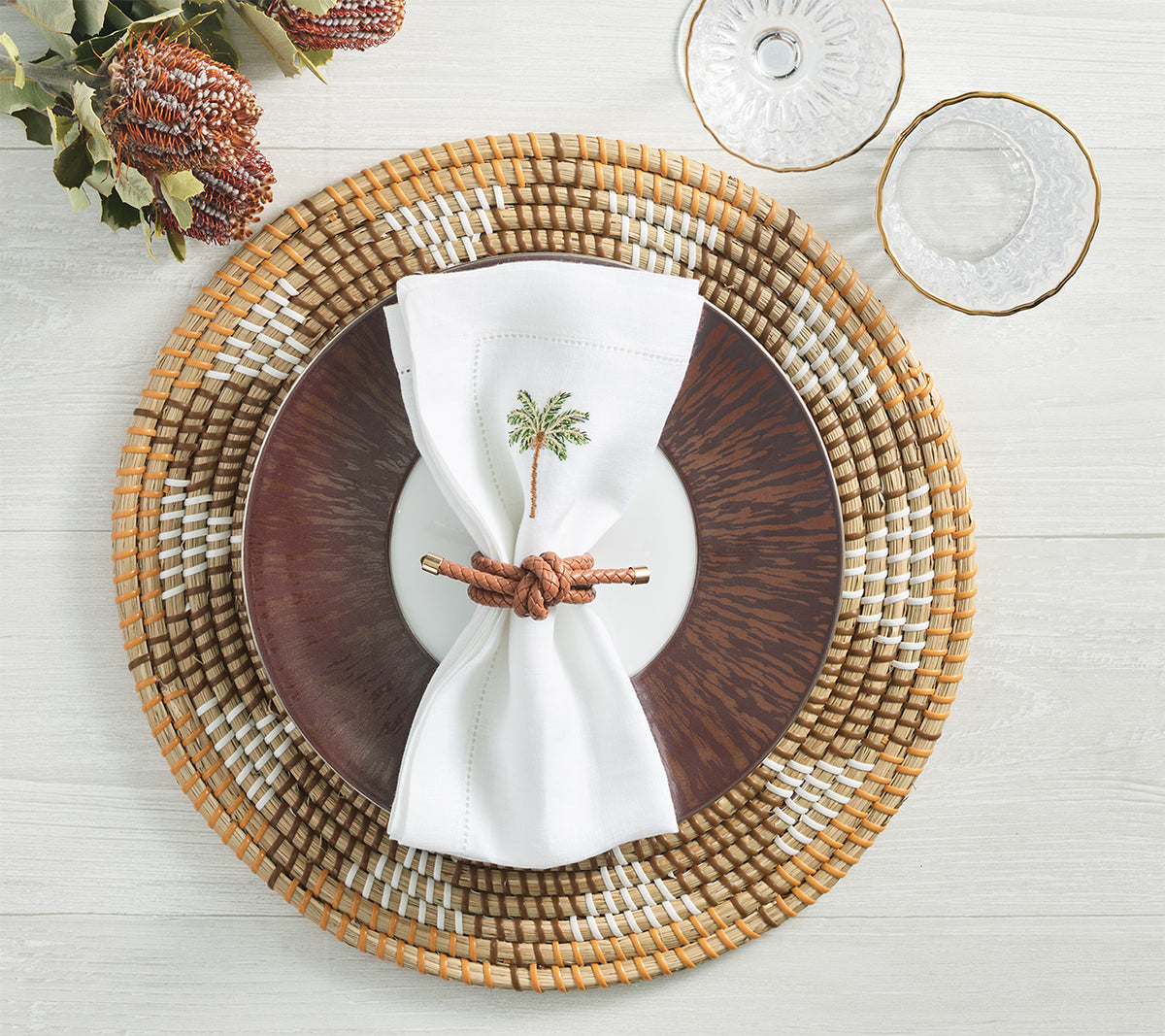 Palm Tree Napkin in White & Multi