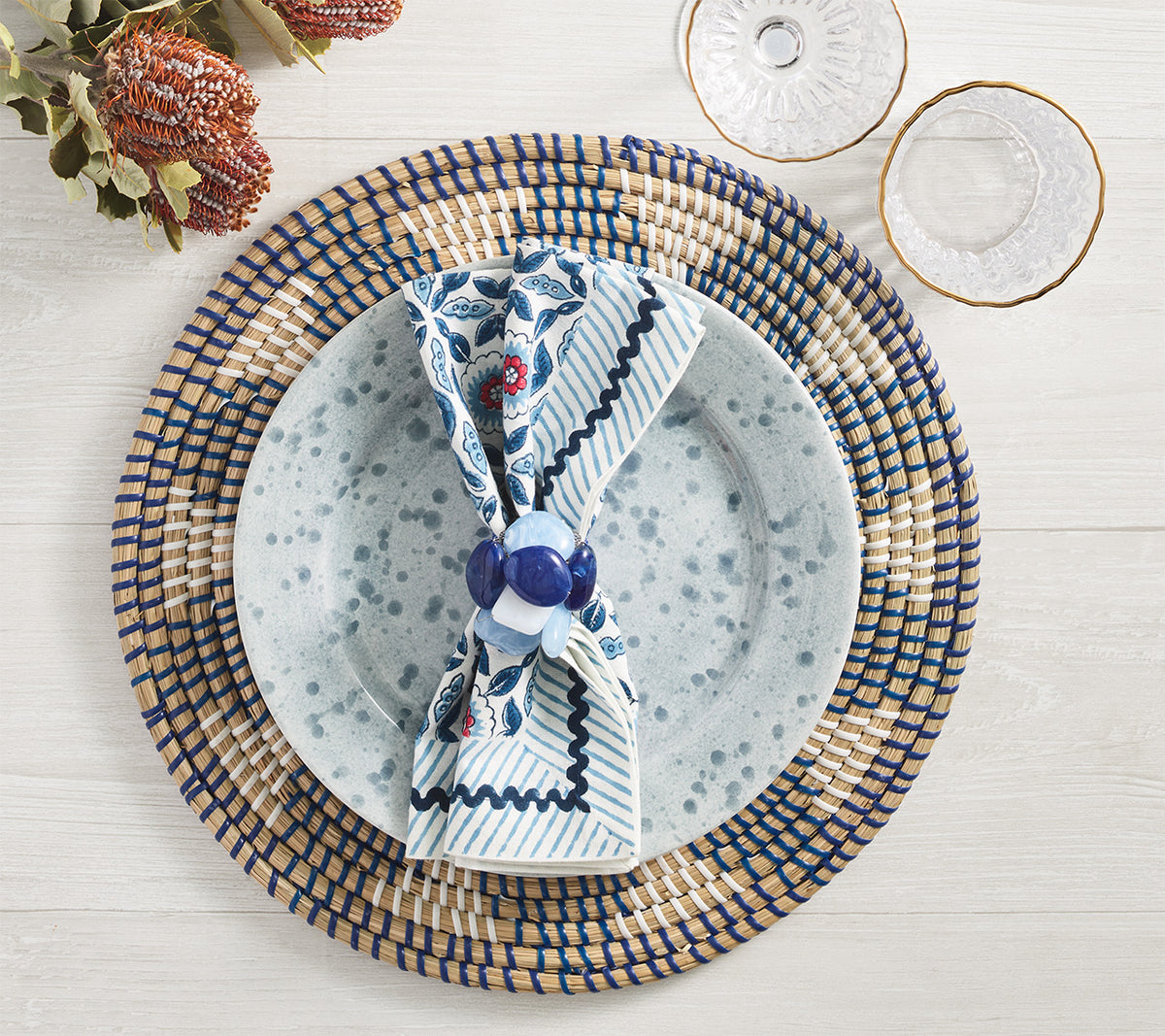 Sea Stone Napkin Ring in Navy, Set of 4
