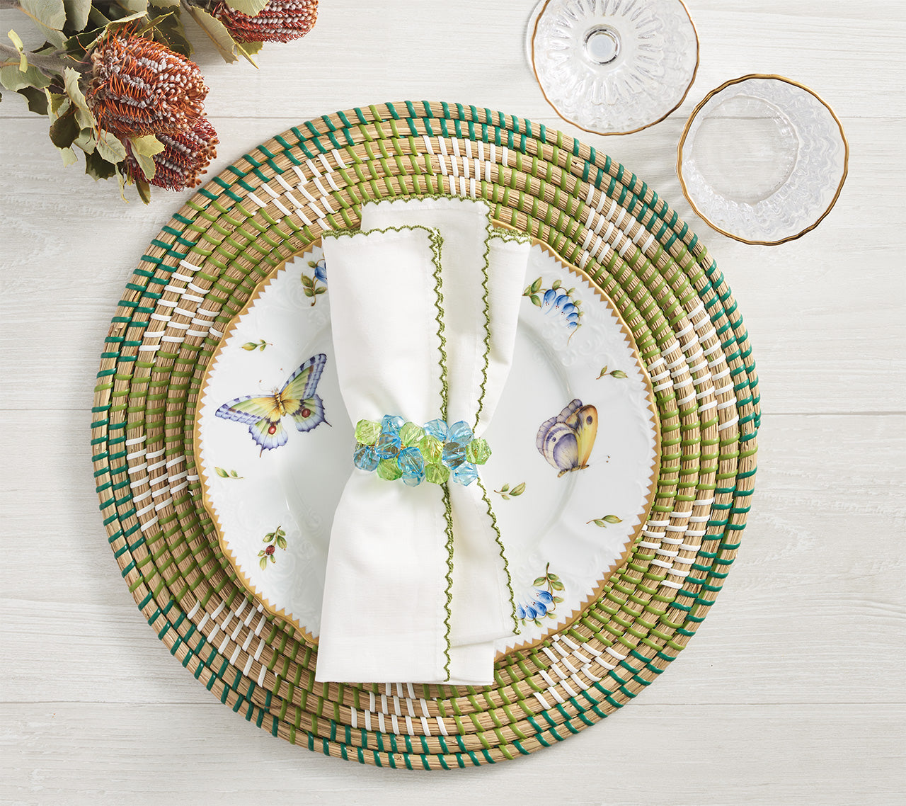 Casbah Napkin in White & Green