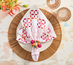 Malta Napkin in White, Pink & Orange, Set of 4