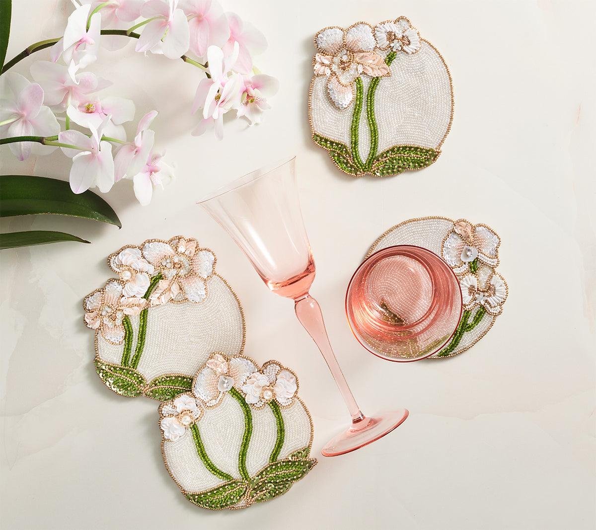 Orchid Coasters in Multi, Set of 4 in a Gift Bag