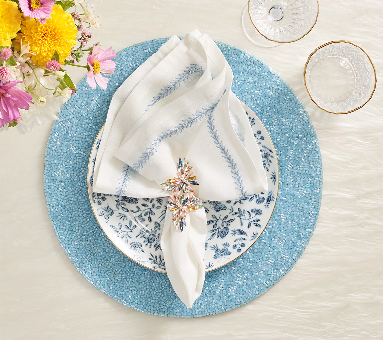 Perennial Placemat in Periwinkle, Set of 4