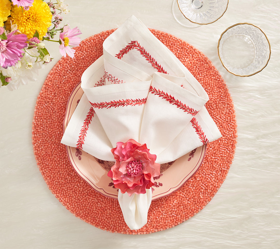 Jardin Napkin in White & Coral, Set of 4