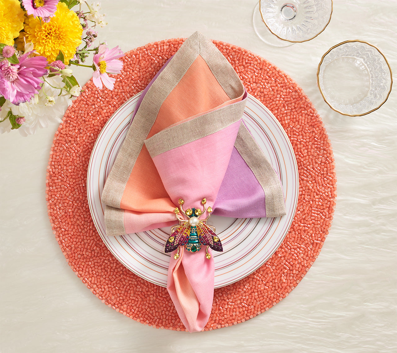 Perennial Placemat in Coral, Set of 4