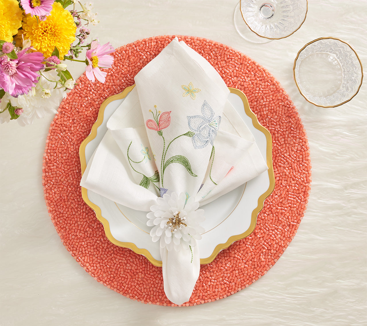 Perennial Placemat in Coral, Set of 4