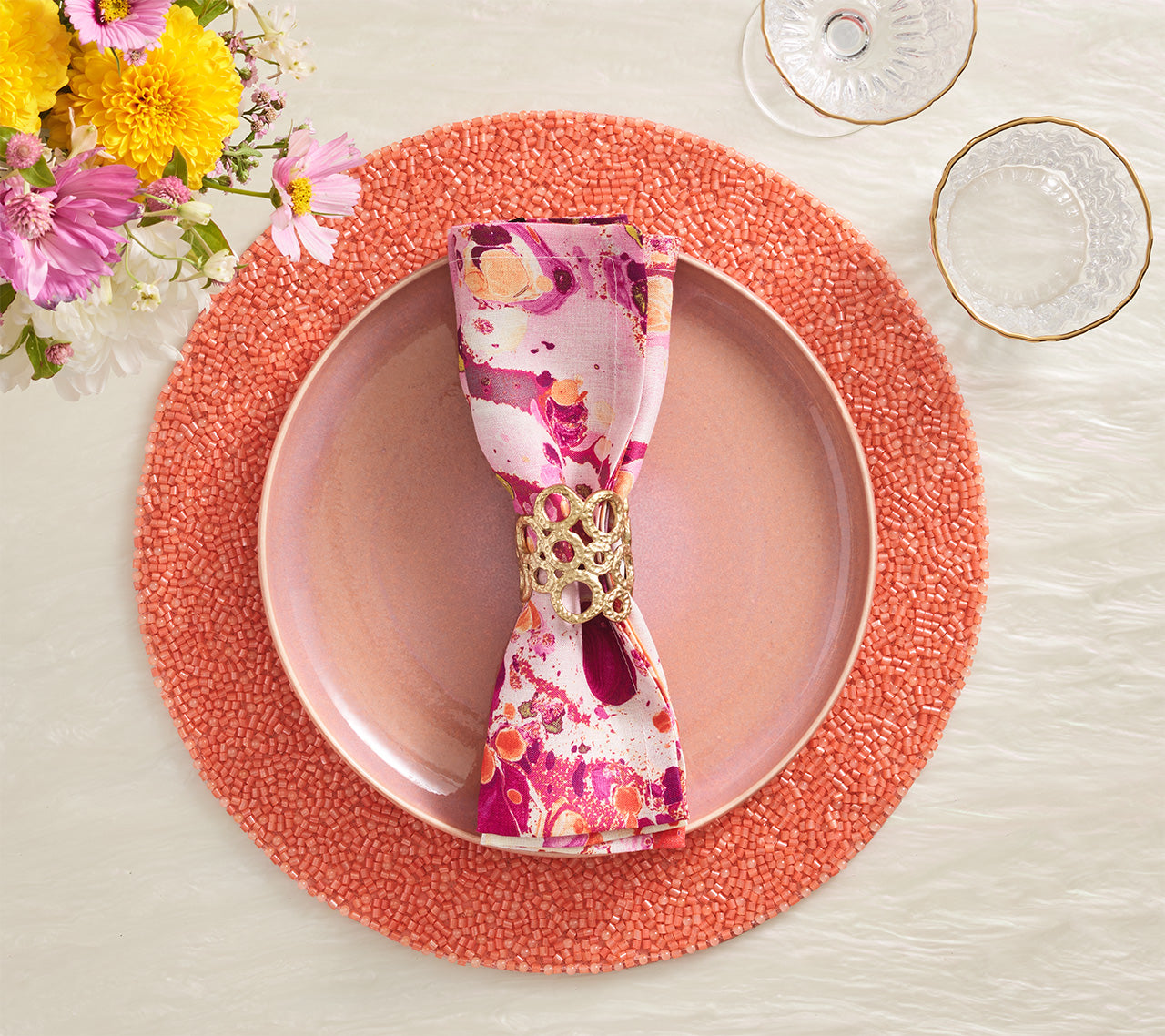 Perennial Placemat in Coral, Set of 4