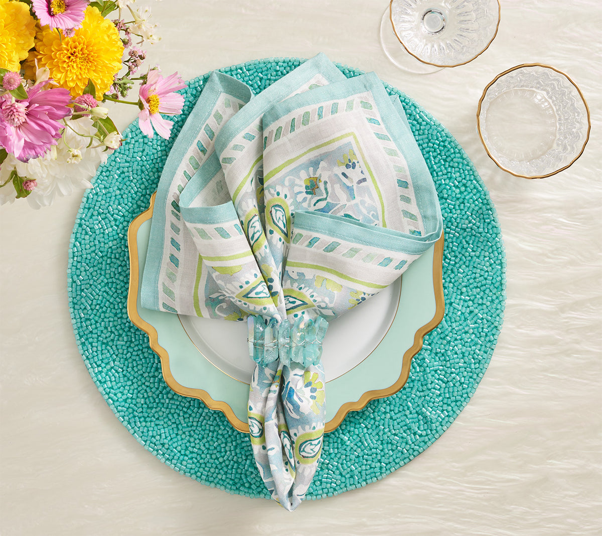 Perennial Placemat in Turquoise, Set of 4