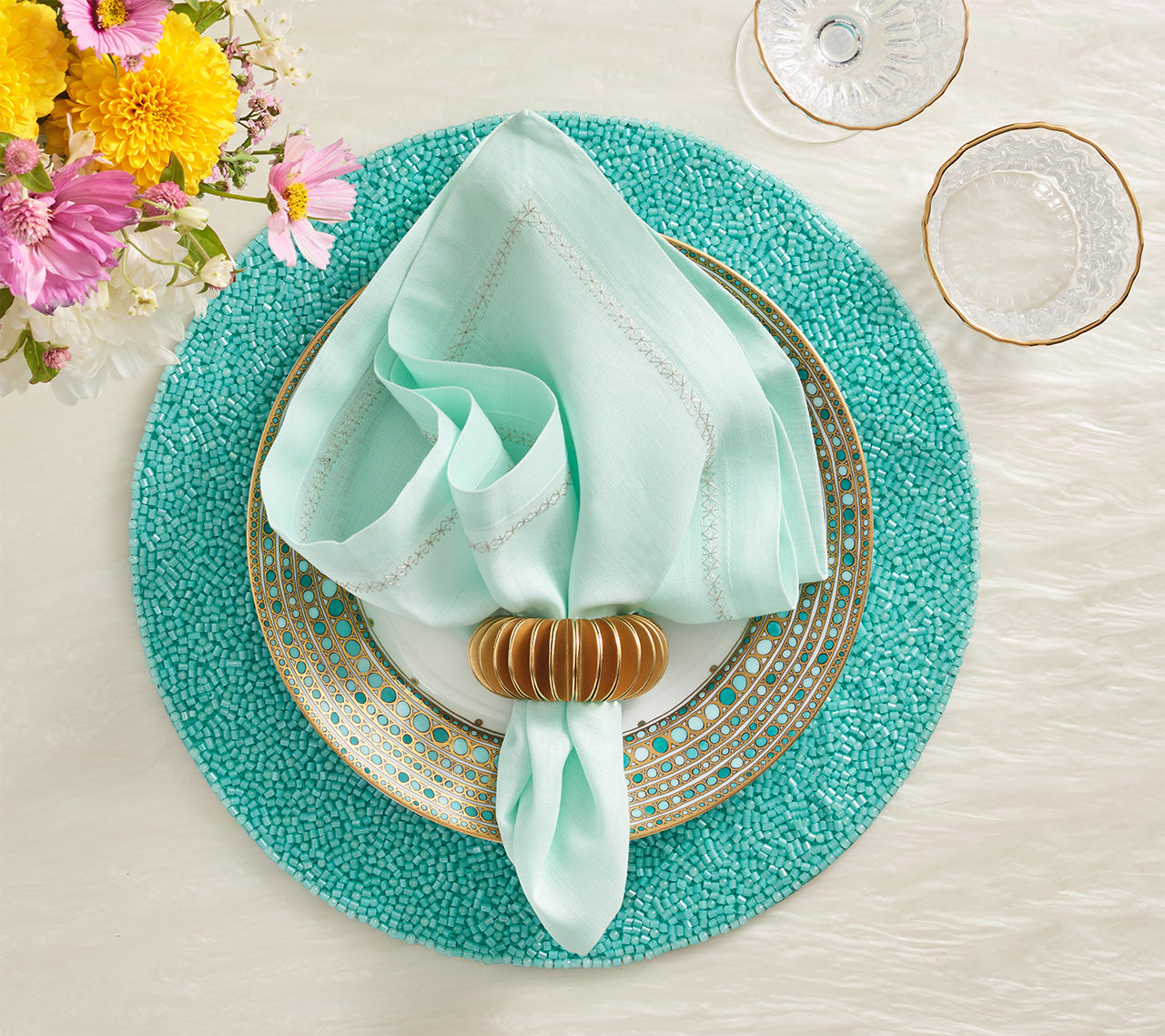 Perennial Placemat in Turquoise, Set of 4