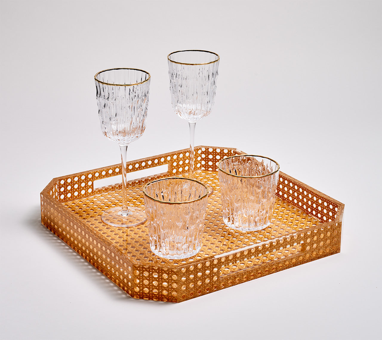 Bamboo Tumbler in Clear & Gold, Set of 4