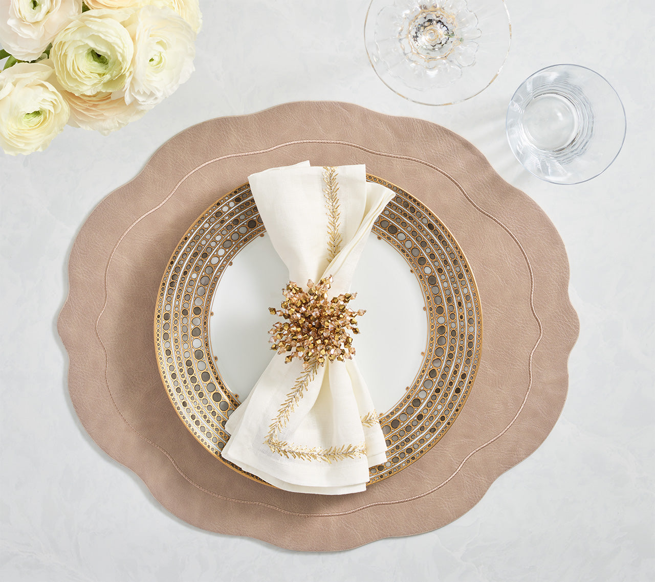 Jardin Napkin in White, Gold & Silver, Set Of 4