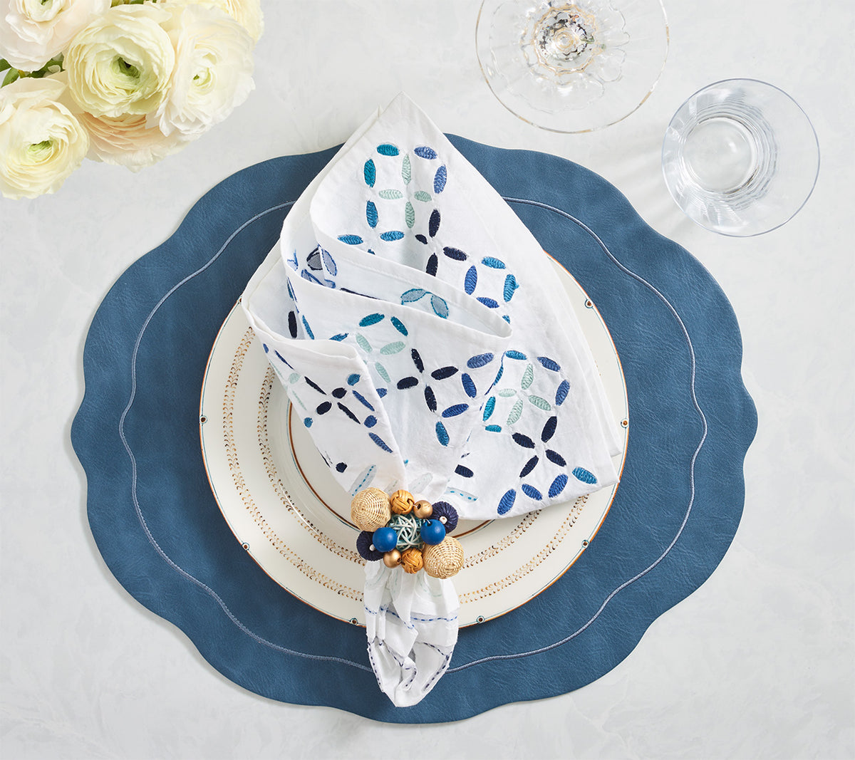 Malta Napkin in White & Blue, Set of 4