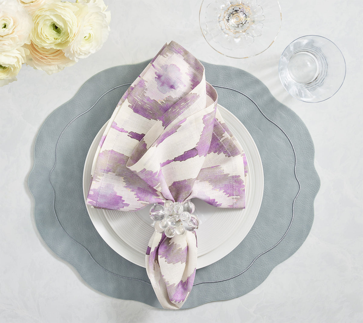 Watercolor Ikat Napkin in Gray & Lilac, Set of 4