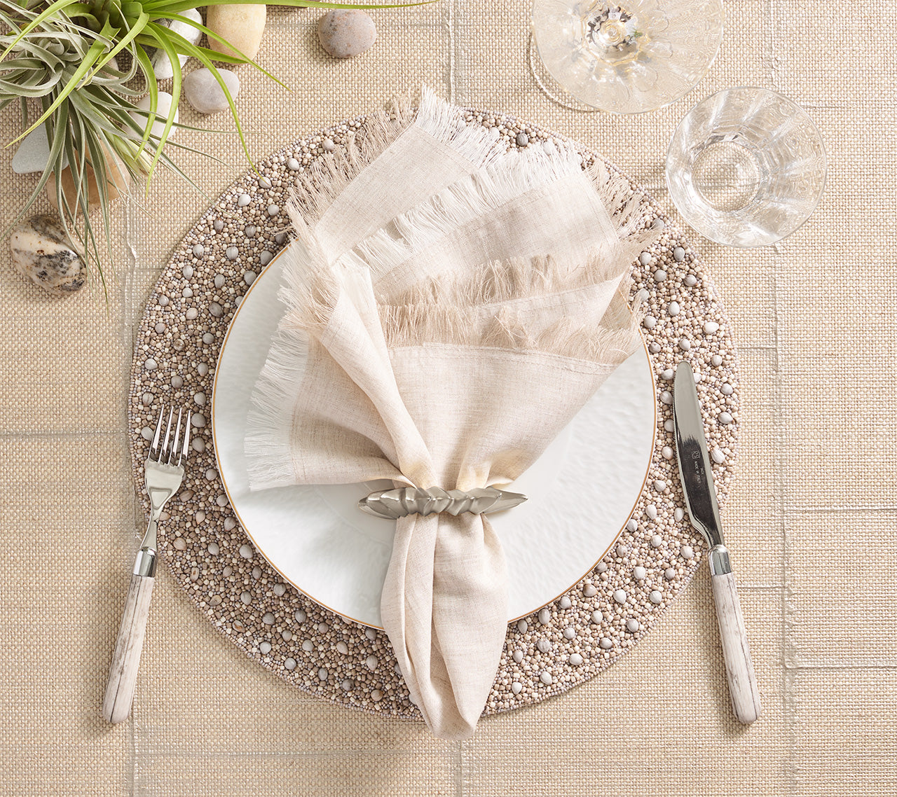 Chambray Fringe Napkin in Natural, Set of 4