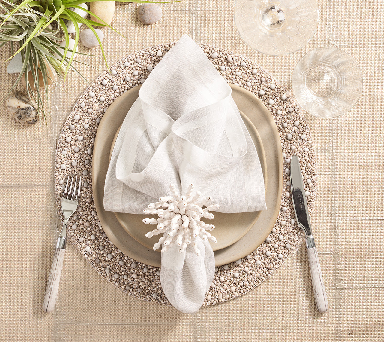 Watercolor Stripe Napkin in White & Gray, Set of 4