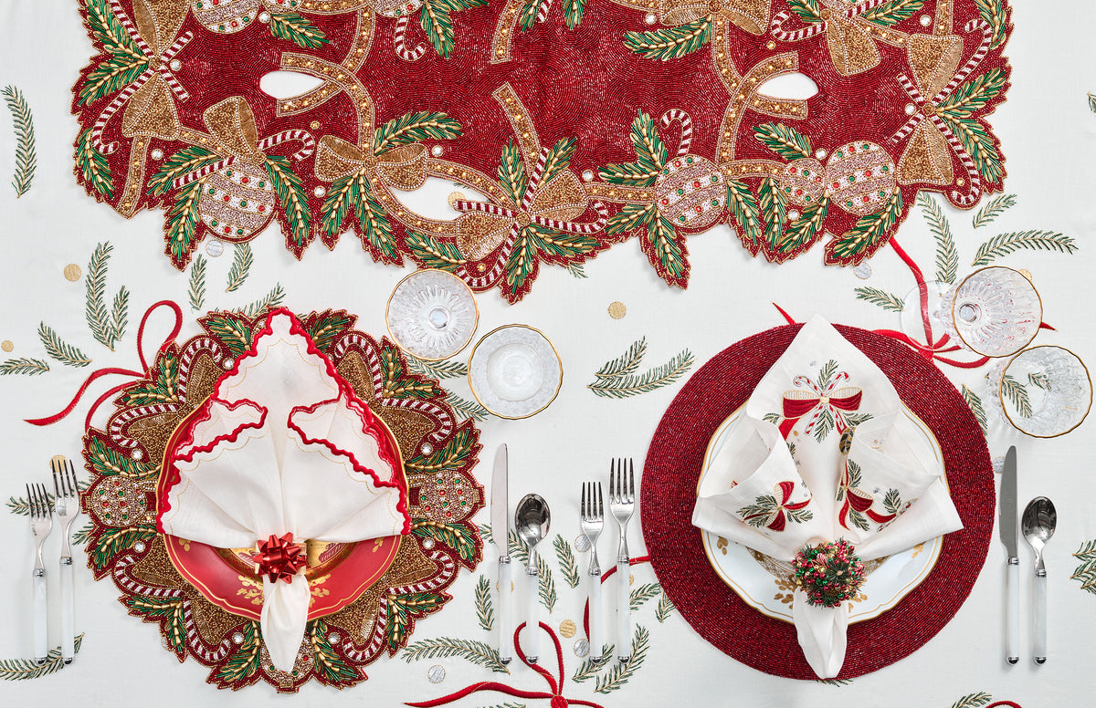 Candy Cane Bow Runner in Red, Green & Gold