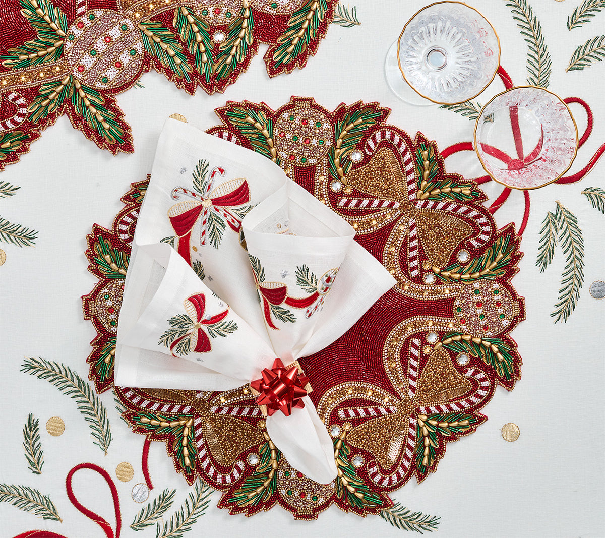 Merry and Bright Tablecloth in White, Red & Green