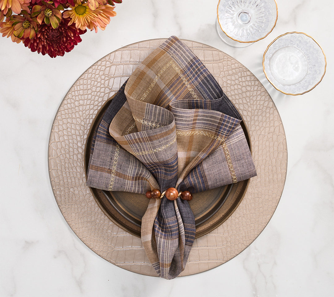 Bois Napkin Ring in Brown & Gold, Set of 4