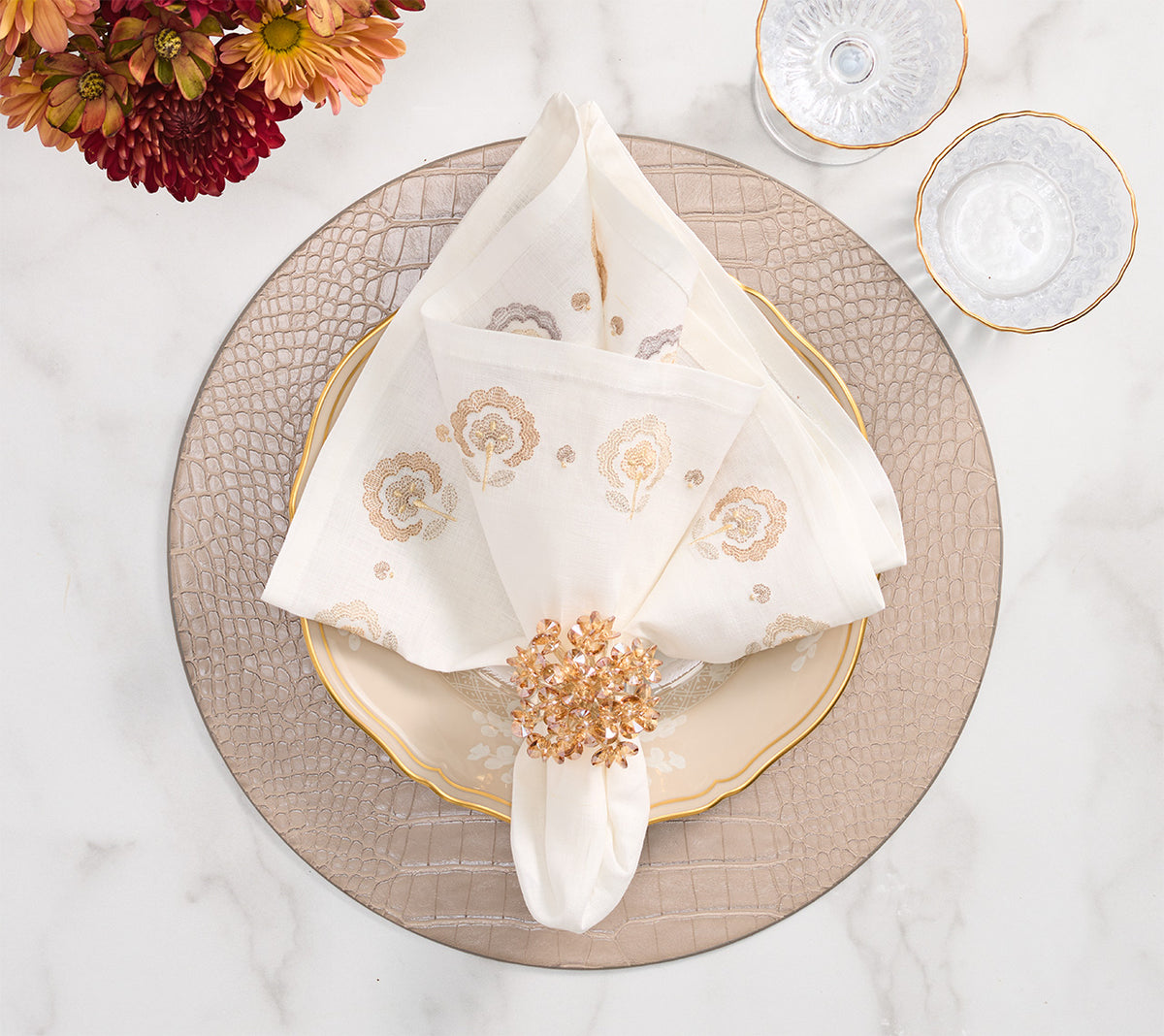 Carnation Napkin in White, Natural & Gray, Set of 4