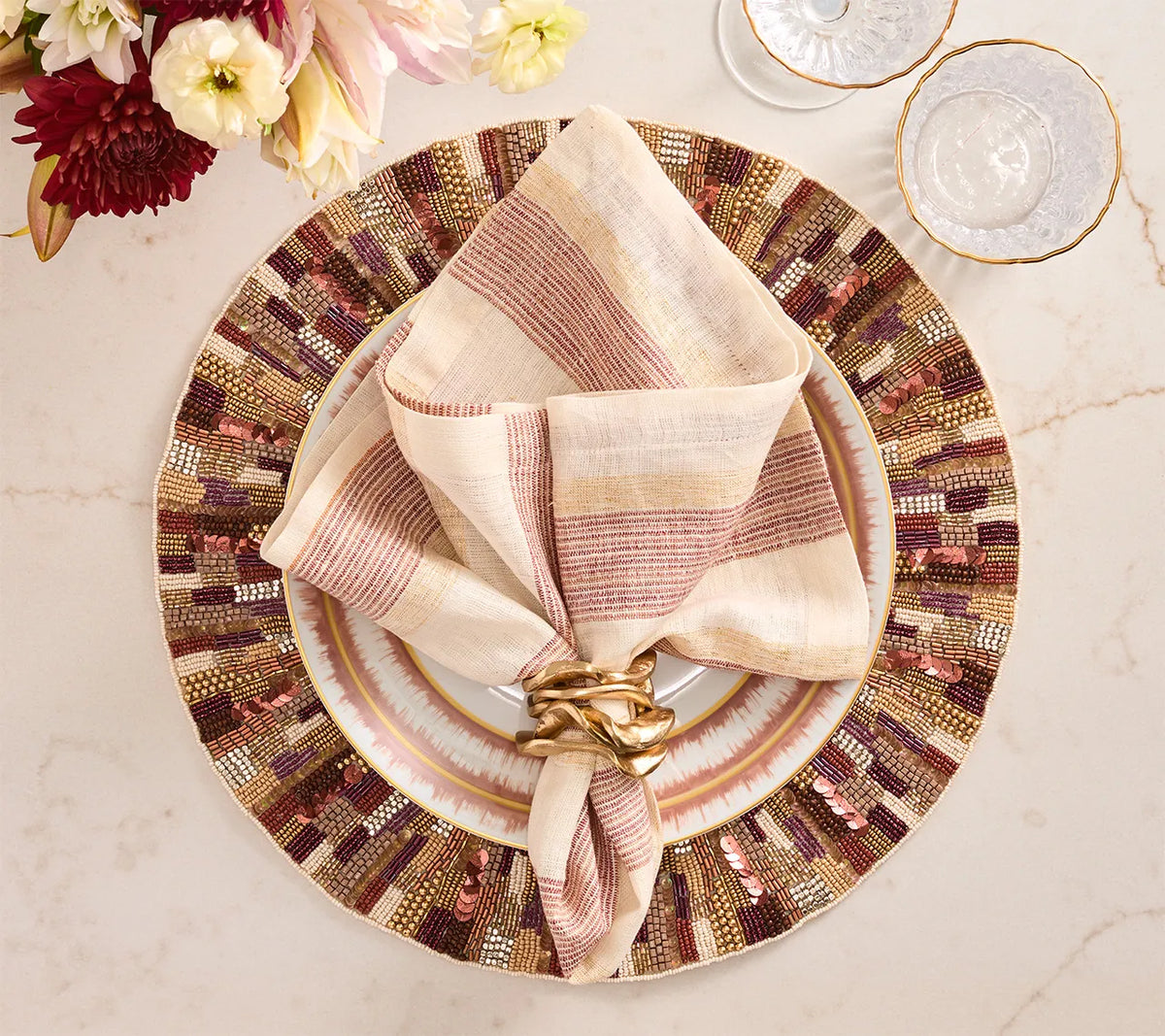 Broad Stripe Napkin in Brown & White, Set of 4