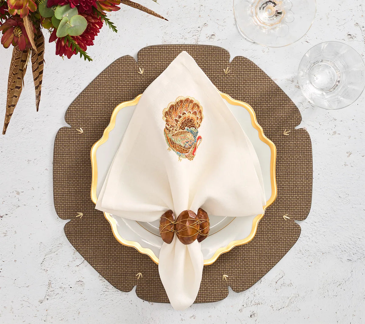 Burl Napkin Ring in Brown, Set of 4