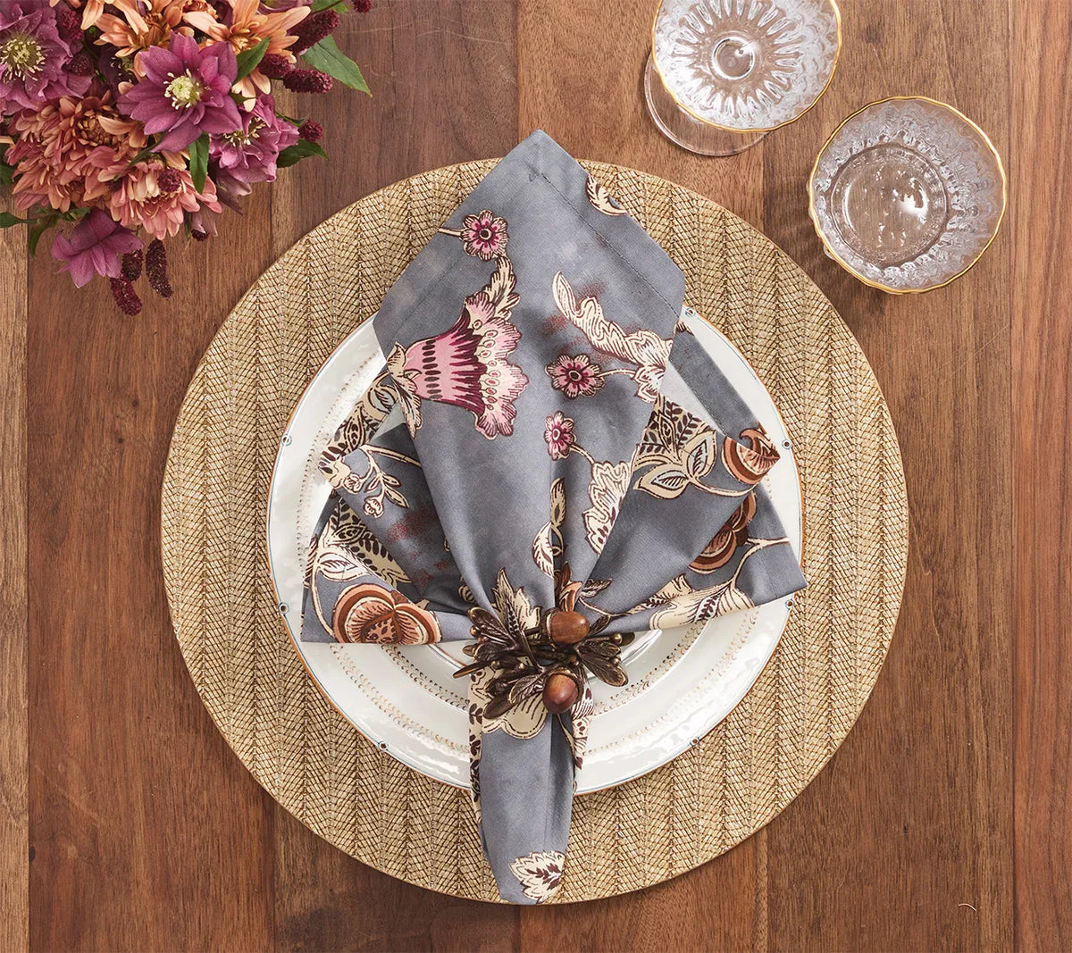 Paisley Vine Napkin in Blue & Gray, Set of 4