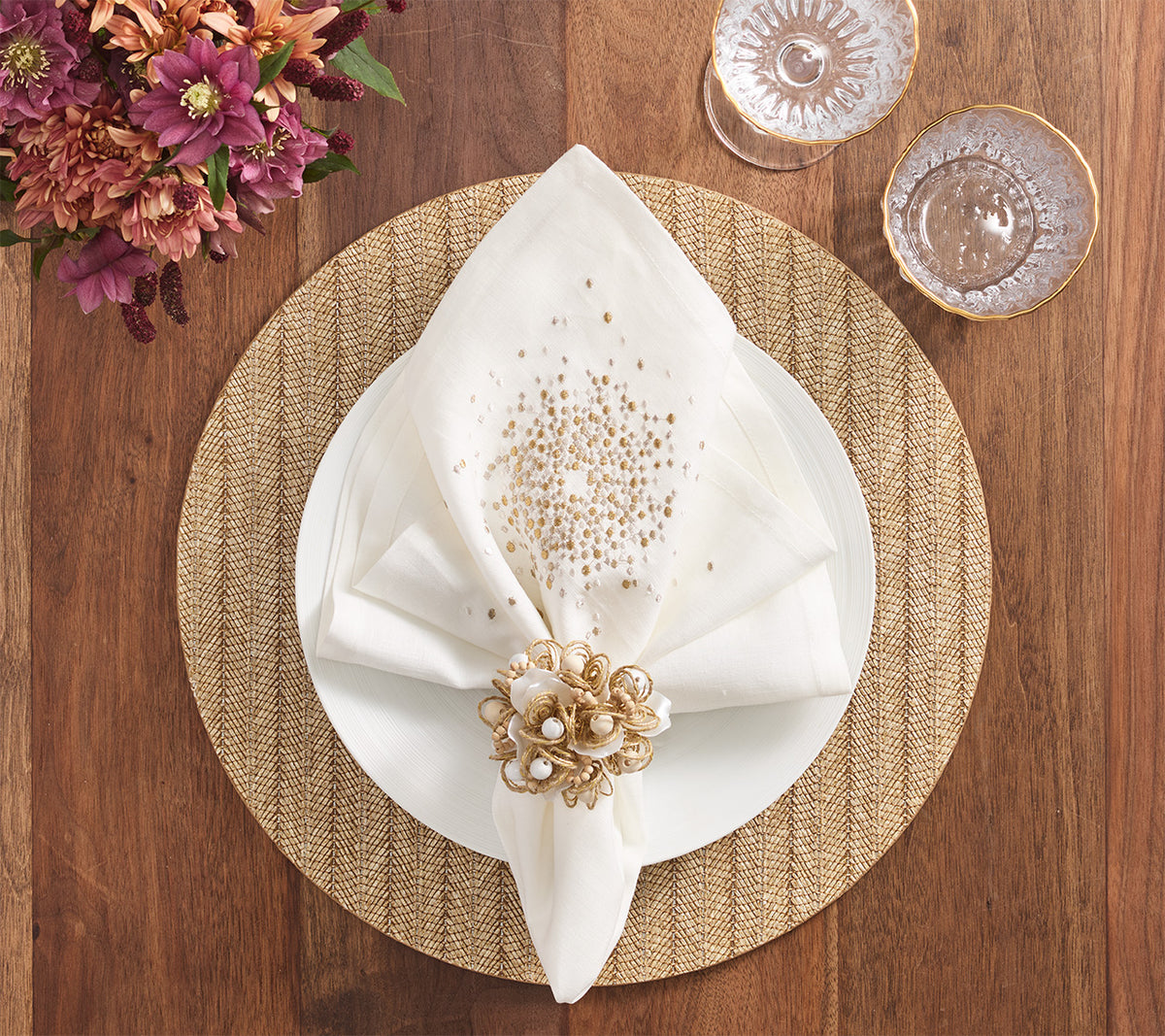 Pin Dot Napkin in White & Gold & Silver, Set of 4