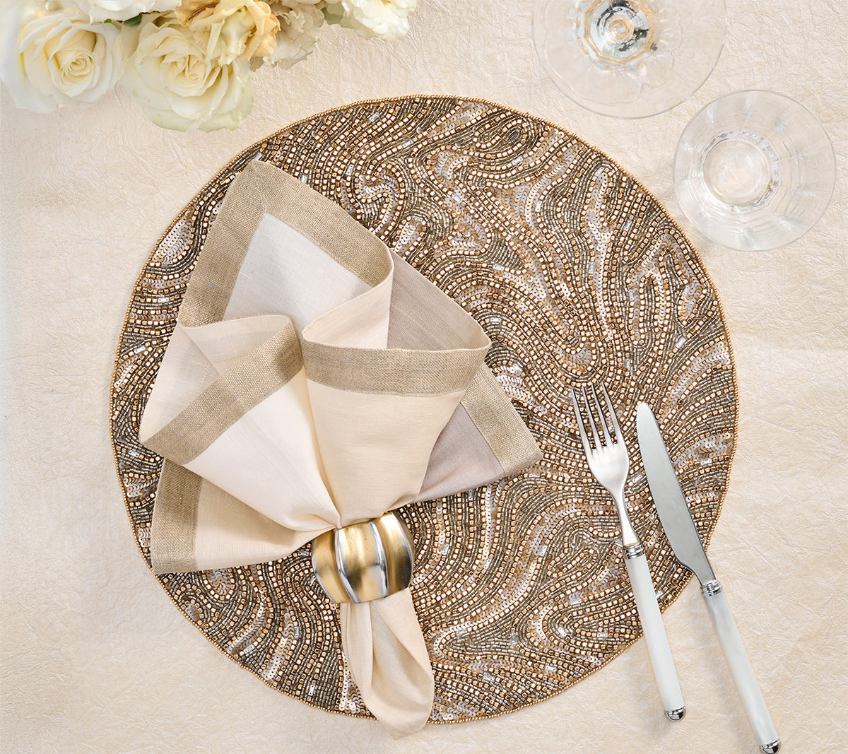 Desert Napkin Ring in Gold & Silver, Set of 4