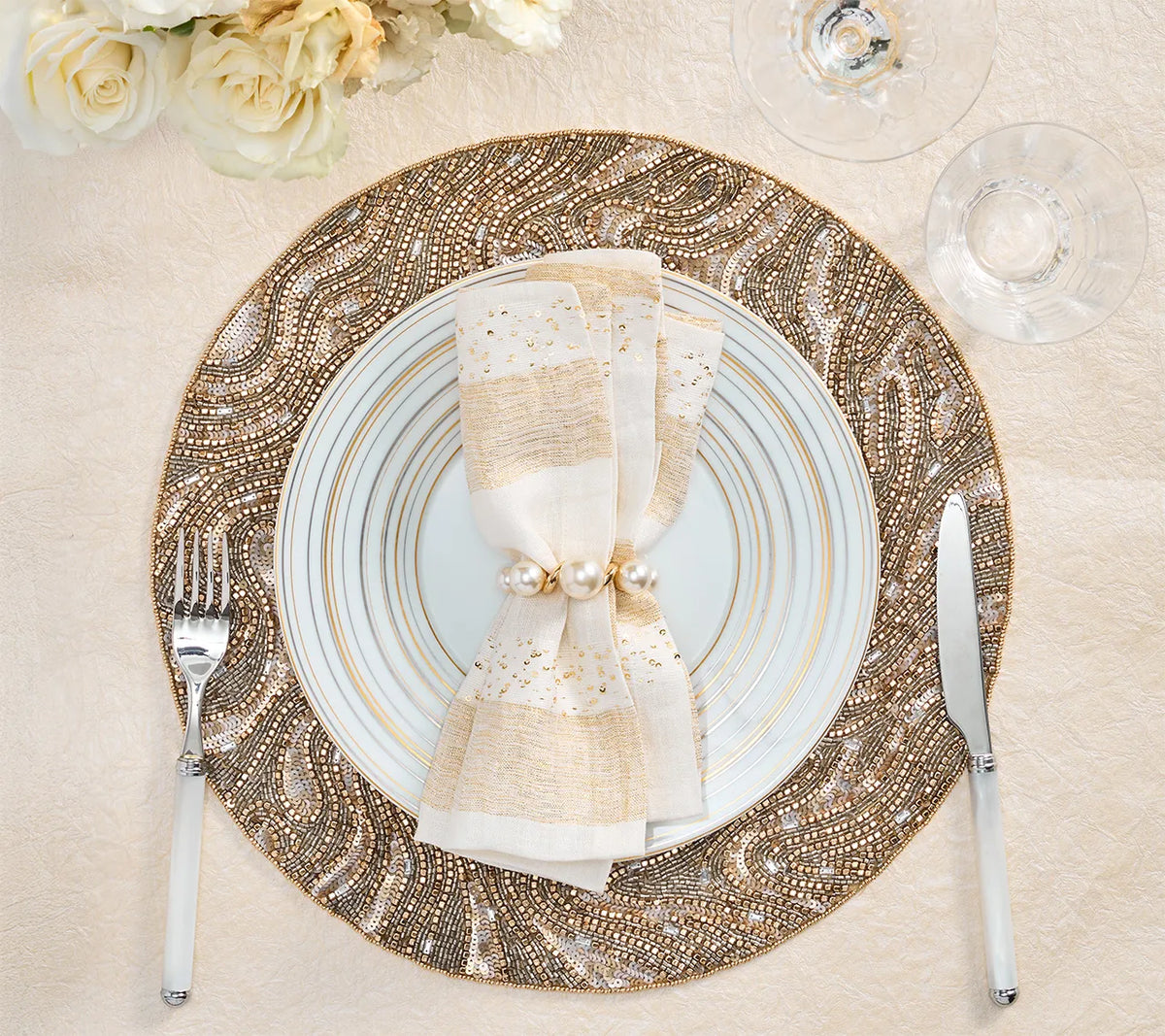 Luster Placemat in Gold & Silver, Set of 2